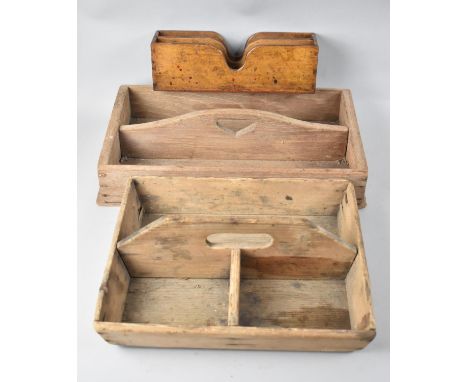 Two Vintage Knife Boxes and a two Section Stationery Rack 