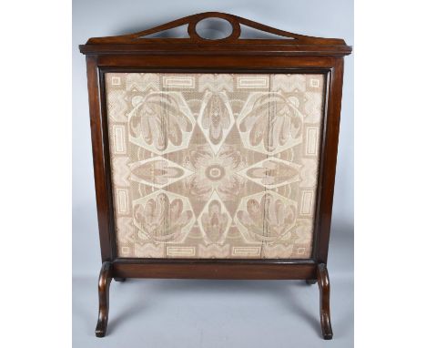 An Edwardian Mahogany Framed Fire Screen with Woven Silk Centre, 60cms Wide 