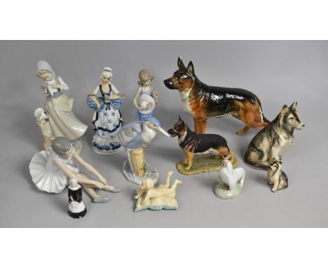 A Collection of Continental Figural and Animal Ornaments to Include Nao Ballerina, Alsatian Etc (Condition Issues) 