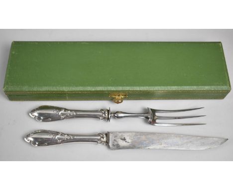 A Cased French Silver Plated Handled Carving Set 