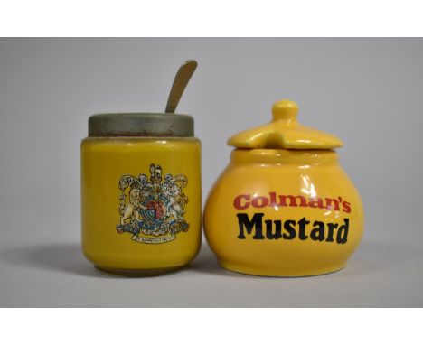 A Late 20th Century Glazed Ceramic Colman's Mustard Pot and Lid and a DG Stourbridge Colman's Mustard Pot with Spoon 
