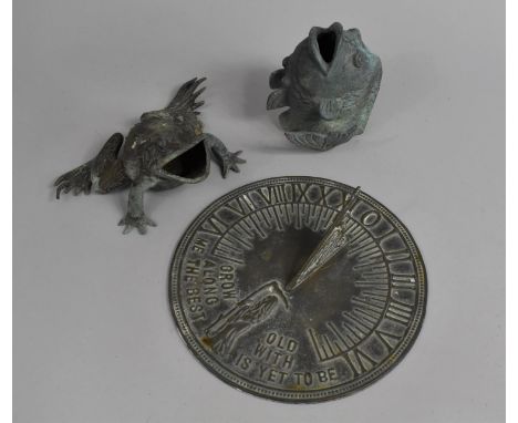 A Patinated Metal Sundial, Roman Numerals and Inscribed Grow Old Along with Me, the Best is Yet to Be and with Figure of Deat
