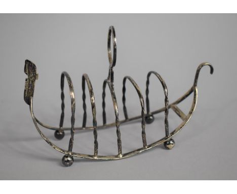 A Novelty Silver Toast Rack in the Form of a Gondola, Birmingham Hallmark, 15cm wide 