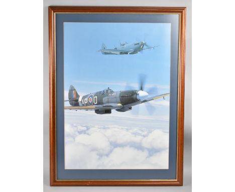 A Framed Photographic Print of a Spitfire and Messerschmitt, 44x61cm 