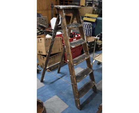 A Vintage Five Step Wooden Ladder 