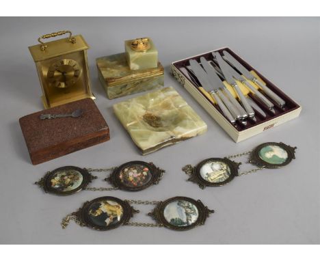 A Collection of Various items to include Onyx Smokers Desk Set to comprise Cigarette Box, Lighter and Ashtray, Wooden Carved 