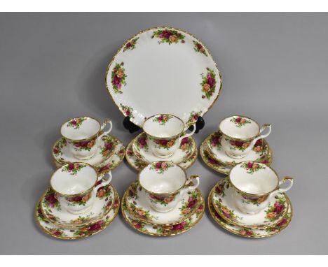 A Royal Albert Old Country Roses Tea Set to comprise Six Cups, Saucers and Side Plates and a Cake Plate 