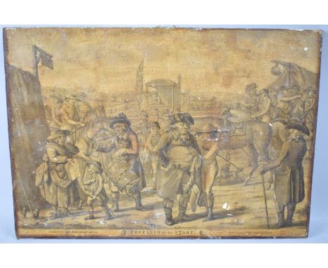 A Bowles and Carter Horse Racing Print on Board, Preparing to Start, 36x25cms 