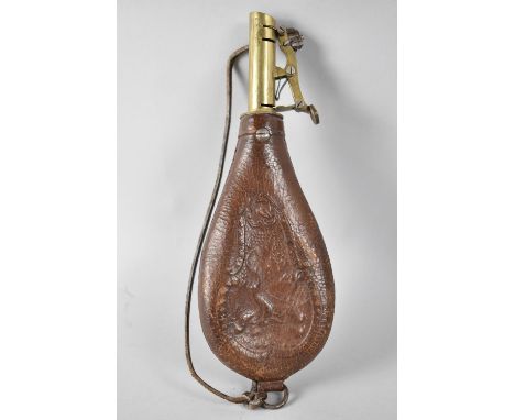 A Vintage Leather and Brass Powder Flask 