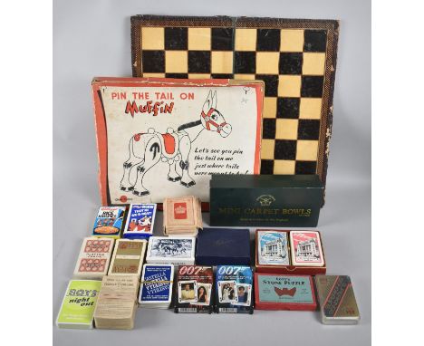 A Chad Valley Pin The Tail Game, Vintage Playing Cards, Mini Carpet Bowls Etc 