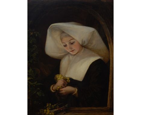 Bevin(?) (19thC).  Portrait of a nun in window arch, oil on canvas, signed and dated, 90cm x 72cm  Provenance: Butterfields, 