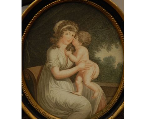 19thC coloured mezzotint.  Material Love, Material Affection, 26cm x 21cm (2)