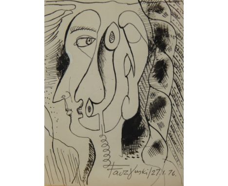 Jerzy Faczynski (1917-1994).  Portrait, ink drawing, signed and dated 27.1.(19)76. 14.5cm x 10.5cm, two others by the same ar