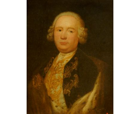 Follower of Thomas Gainsborough (1727-1788).  Lord Newark, half length portrait of a gentleman in robes, oil on canvas, 73cm 