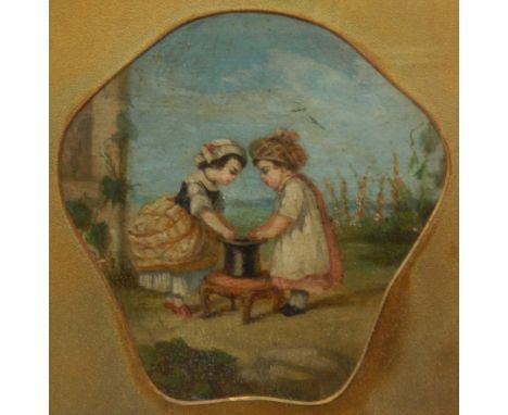 19thC Continental School.  Children playing, oil on board, a pair, 22cm x 21cm