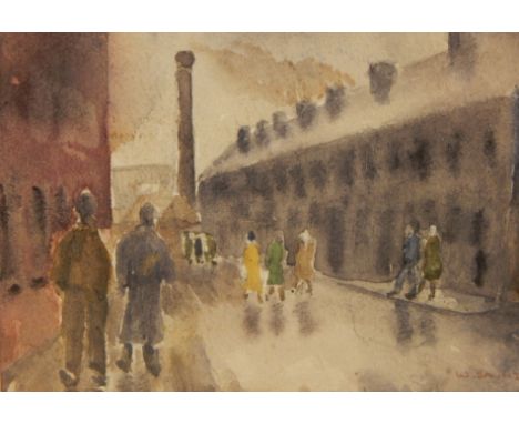 W Saunders (20thC).  Industrial street scene, watercolour, signed, 11cm x 16cm, and another portrait (2)