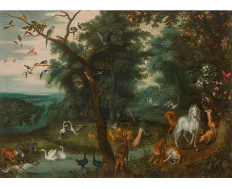 Jan Brueghel der Jüngere Paradieslandschaft mit der Erschaffung Evas1630er JahreÖl auf Kupfer, parkettiert52 x 72 cmösterreic