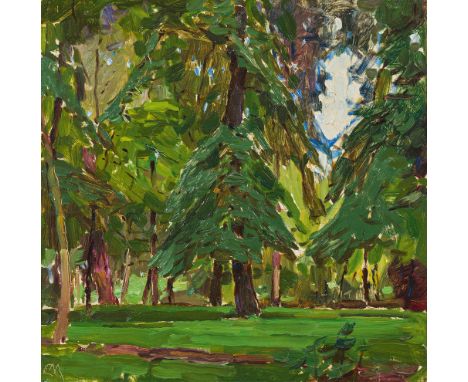 Carl MollParklandschaft, Förever Park in der Mittagssonne1926Öl auf Holz35 x 35,5 cmMonogrammiert links unten (geritzt): CMRü