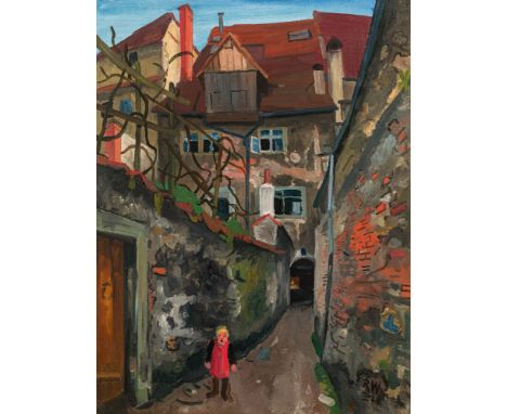 Rudolf WackerGasse1928Öl auf Karton65 x 50 cmMonogrammiert und datiert rechts unten: RW / III 28 sowie links unten: RW / III 