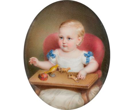 Johann Richard SchwagerKinderbildnis1868Aquarell auf Elfenbein9 x 7 cmDatiert und signiert am rechten Rand mittig: 1868 R. Sc