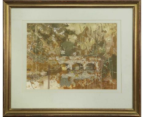 mixed media on board, signed, titled label versomounted, framed and under glassimage size 37cm x 50cm, overall size 66cm x 77