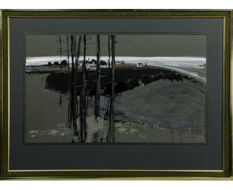 mixed media on paper, signed and dated '77, titled versomounted, framed and under glassimage size 48cm x 80cm, overall size 7