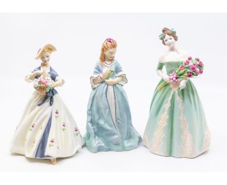 Two Royal Worcester lady figures by FG Doughty including Sweet Anne, Summers Day, along with Royal Doulton lady figure called