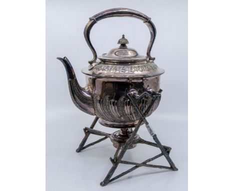 Walker &amp; Hall plated teapot with stand in the form of branches and burner