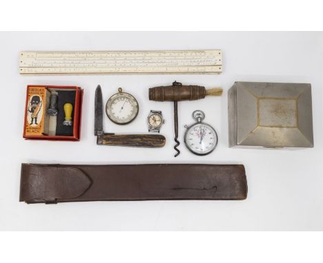 A collection of watches to include; a Timex Mickey Mouse watch, barometer watch, sports watch, a 19th Century turned wooden c