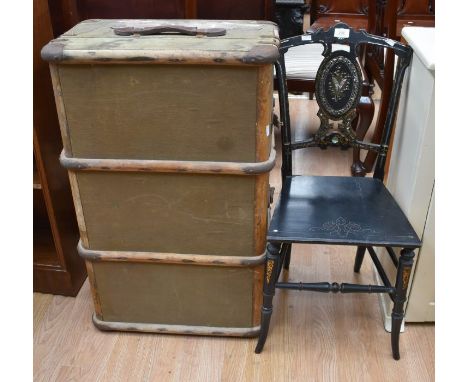 A Chair with Mother of Pearl inlay; together with a vintage trunk (2)