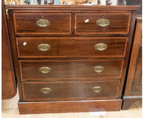 An Edwardian chest of two above three drawers, originally had bookcase top (no longer present)