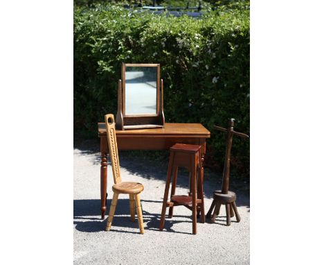 A collection of assorted furniture, comprising Victorian card table, small mirror, dolly, small hall chair and an Edwardian j