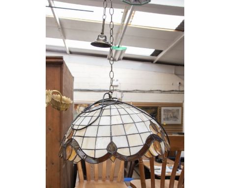 A Tiffany style stained glass leaded bowl shaped ceiling light, of recent manufacture, 51 cms diameter approx