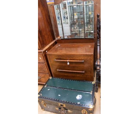 An early 20th Century 3 drawer dressing table along with a late 20th Century trunk