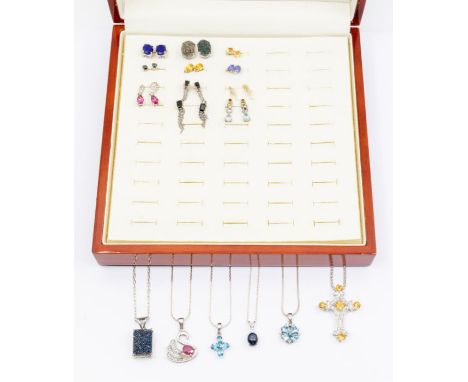 A collection of silver Gemsporia &nbsp;jewellery comprising silver and gem set jewellery, to include black diamond, &nbsp;tan