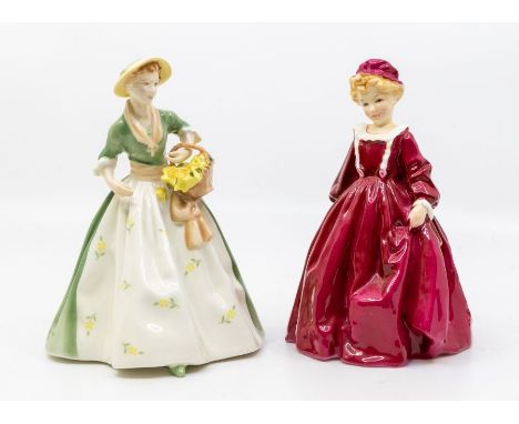 Mid 20th Century Royal Worcester figure by FG Doughty of Grandmothers Dress along with another Royal Worcester figure of Spri