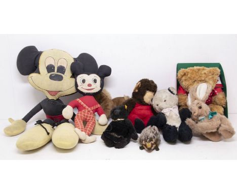 Bears and soft toys - Mickey Mouse; Norah Wellings; Ted Sheeran; bears including Steiff Jocko, Whittie and others with a musi