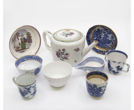 Collection of 18th Century and 19th Century teapot, tea bowls, cups, saucers, including blue and white feeder and chocolate c