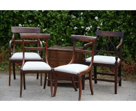 A collection of furniture, comprising a pair of early 19th Century mahogany side chairs with sabre legs; an early 19th Centur
