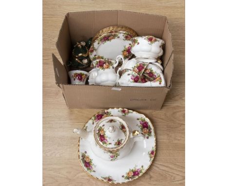 Royal Albert Old Country Roses part tea set, including 6 cups, 5 saucers, teapot, sugar bowl, milk jug, novelty Christmas min