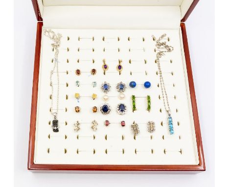 A collection of Gemporia silver and gem stone jewellery to include various earrings including sapphire, pearl, opal, tourmali