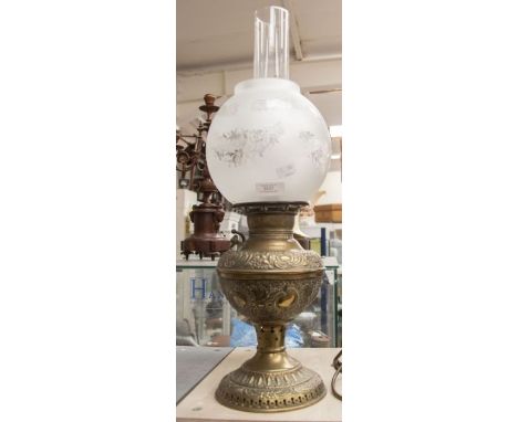 *** PLEASE NOTE CHANGE OF IMAGE *** Early 20th Century brass oil lamp with etched glass shade, along with mid 20th Century wa