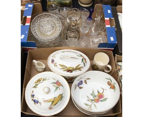 Royal Worcester tableware to include 2 fruit bowls, oval covered tureen, round tureen A/F plus glassware.