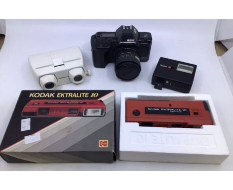 Ricoh camera in carry case along with boxed Kodak Ektralite 10 and view finder