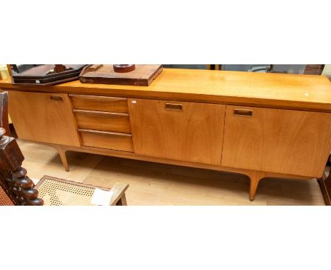 1970s teak long sideboard with three cupboard doors and three drawers