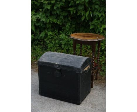 A 19th Century travelling trunk, together with an early 20th Century oak side table (2)