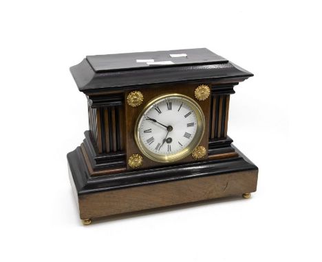 French mantle clock single train, 10cms dial, contained in veneered walnut case