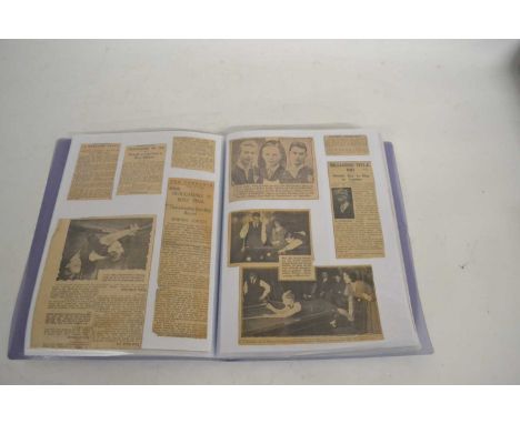 A folder of mainly newspaper cuttings and photographs relating to The Boy Billiards Marvel Donald Cruickshank, circa 1930's t