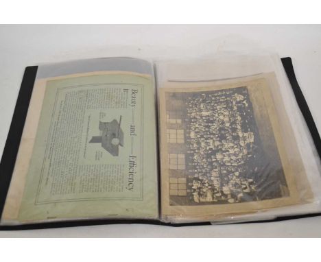 A folder containing ephemera, postcards, black and white photographs from the Burrows &amp; Watts Ltd factory, manufacturers 