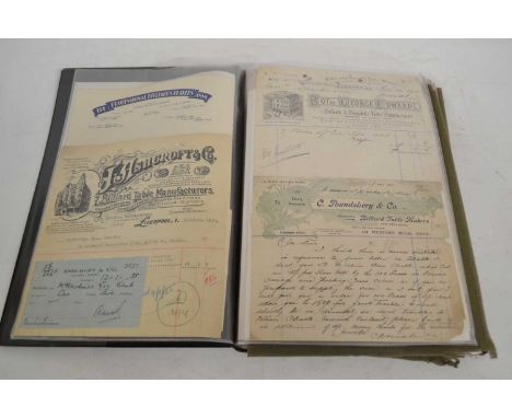 A folder of snooker related ephemera, letters, bills of sale etc to include bills of sale for The Snooker Table Company of No